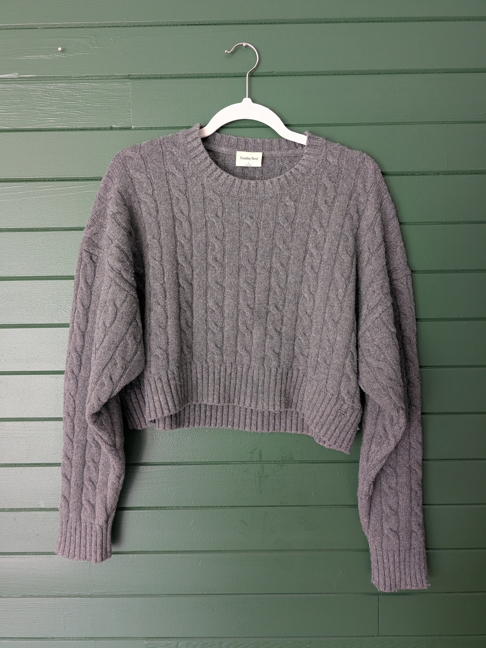 Sunday Best Gray Cable-Knit Cropped Sweater